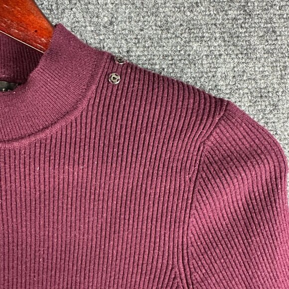 Ted Baker Sweater Womens US 4 Ted 1 Burgundy Ribbed Knit Long Sleeve Pullover - Picture 4 of 9